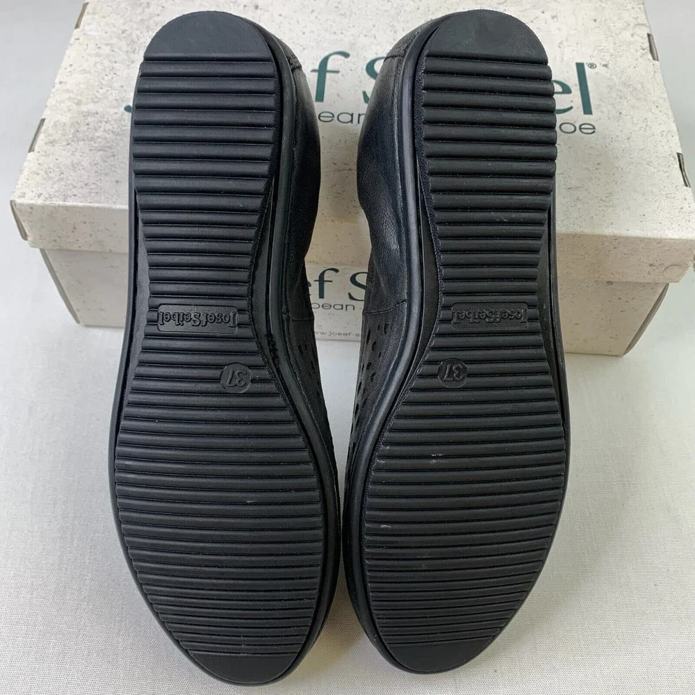 Josef Seibel Women Pippa 9 Ballet Flats Black Perforated Slip-On Shoes Sz 6.5/37